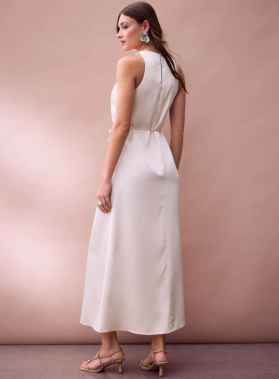 Double-face satin maxi sleeveless dress