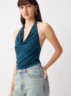 Draped collar halter cami