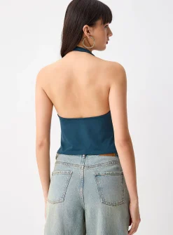 Draped collar halter cami