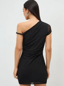 Draped mesh off-the-shoulder minidress