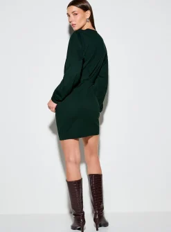 Draped waist long-sleeve interlock dress