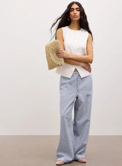 Drawcord waist linen-blend wide-leg pant