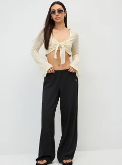 Drawcord waist linen-blend wide-leg pant