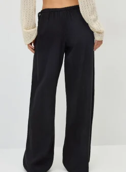 Drawcord waist linen-blend wide-leg pant