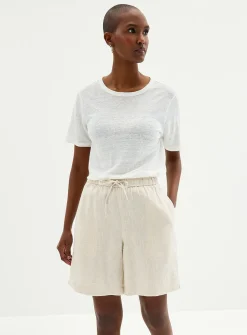 Drawcord waist pure linen Bermuda short