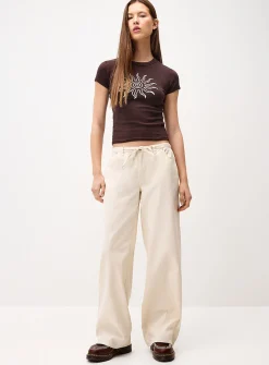 Drawcord-waist wide-leg jean