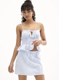 Drawstring-waist cotton miniskirt