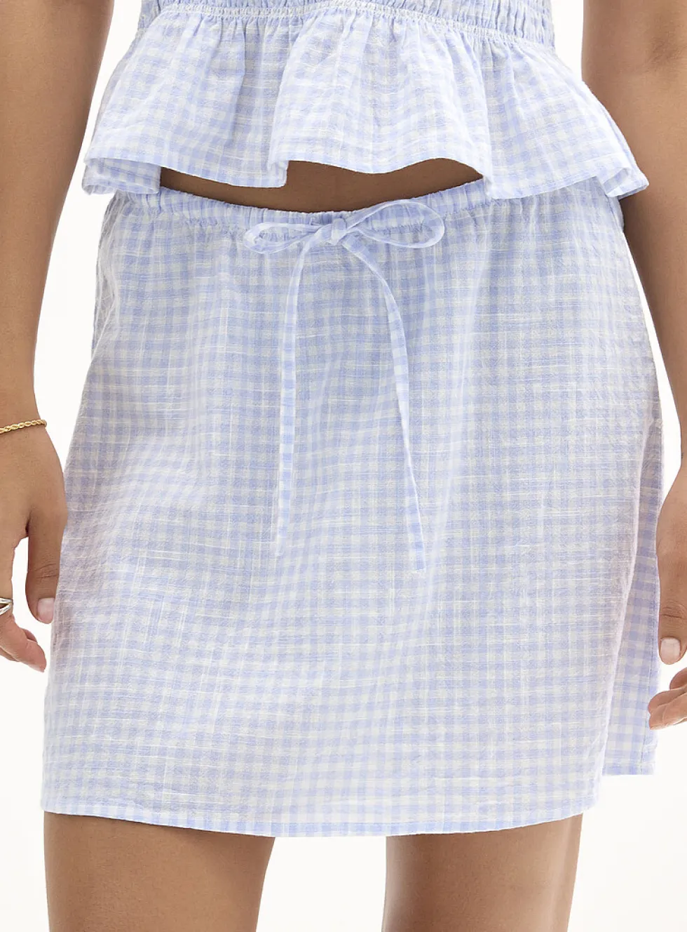 Drawstring-waist cotton miniskirt