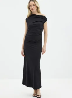 Eirlys asymmetrical neckline long ruched dress
