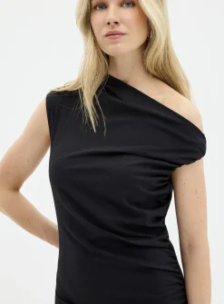 Eirlys asymmetrical neckline long ruched dress