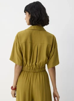Elastic waist cropped blouse
