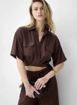Elastic waist cropped blouse