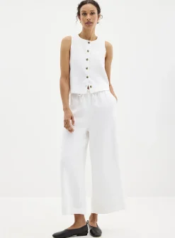 Elastic waist pure linen capri pant