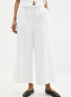 Elastic waist pure linen capri pant