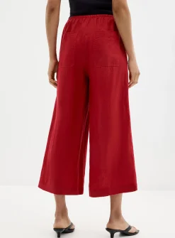 Elastic waist pure linen capri pant