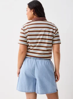 Elastic waist supple denim short