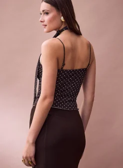 Elvira polka dot scarf-neck micromesh cami