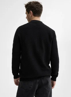 Embossed herringbone knit polo