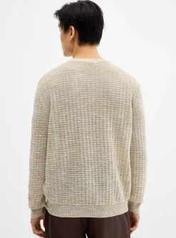 Embossed knit Henley sweater