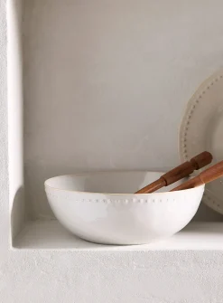 Embossed polka dots large white bowl