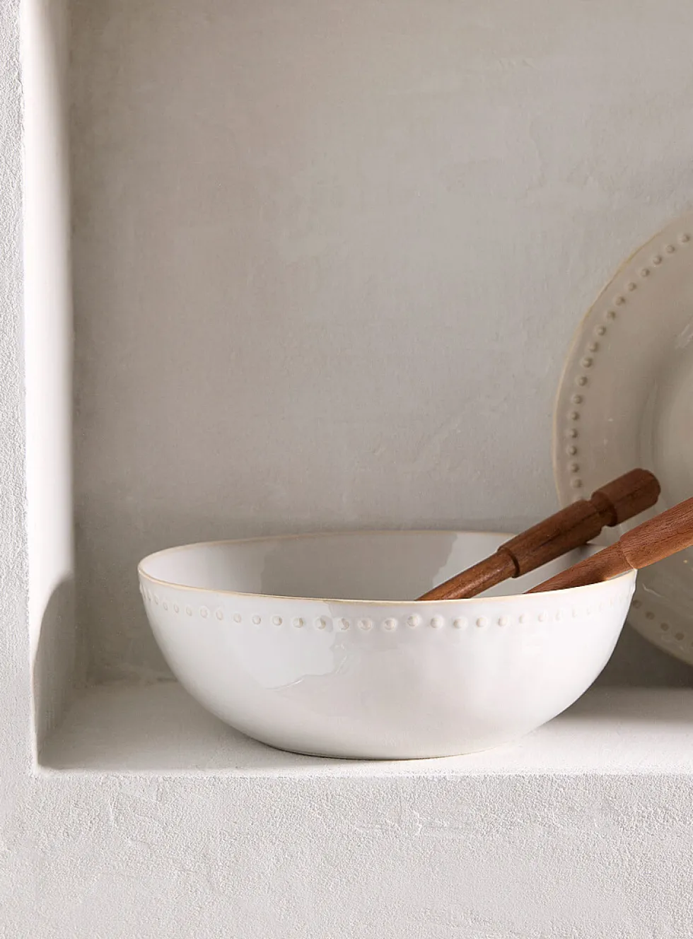 Embossed polka dots large white bowl
