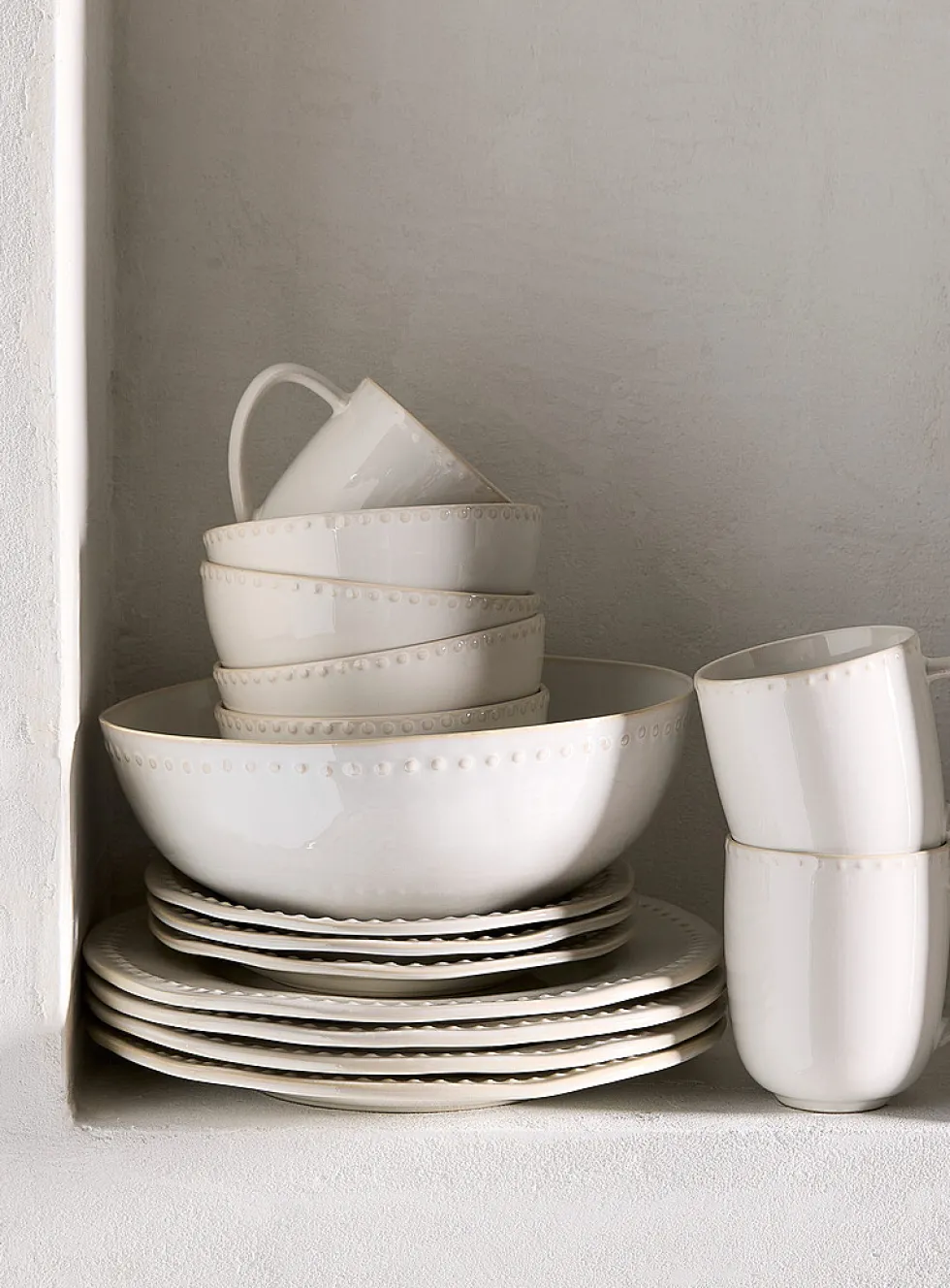 Embossed polka dots large white bowl