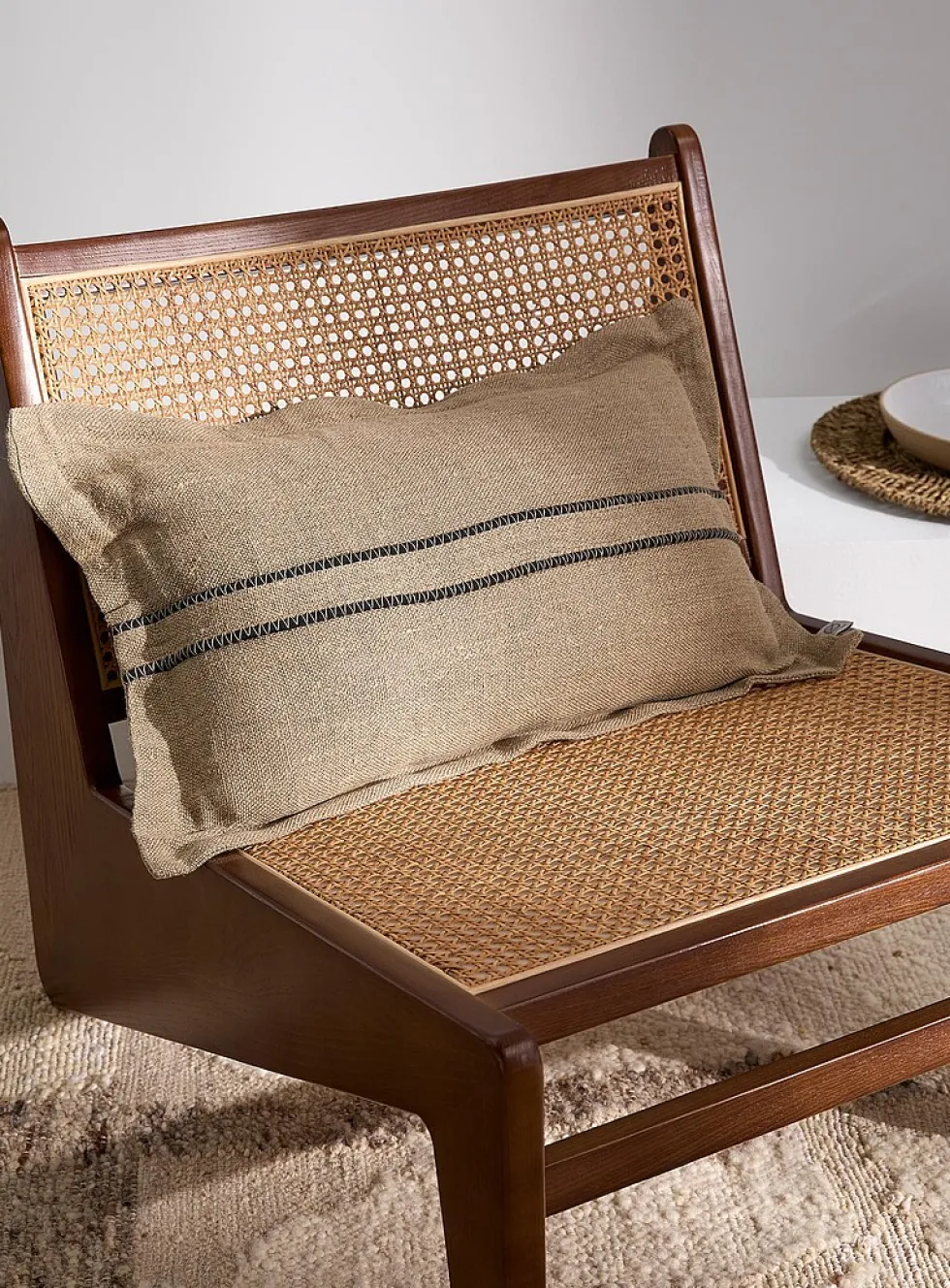 Embossed stripes pure linen removable-cover cushion