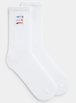 Embroidered animal ribbed socks