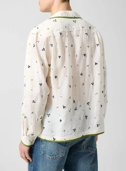 Embroidered blackberries sheer linen shirt