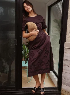 Embroidered bouquet midi dress
