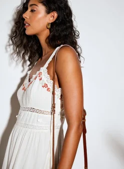 Embroidered crocheted cotton voile dress
