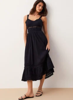 Embroidered crocheted cotton voile dress