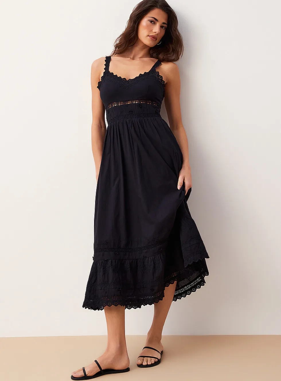 Embroidered crocheted cotton voile dress
