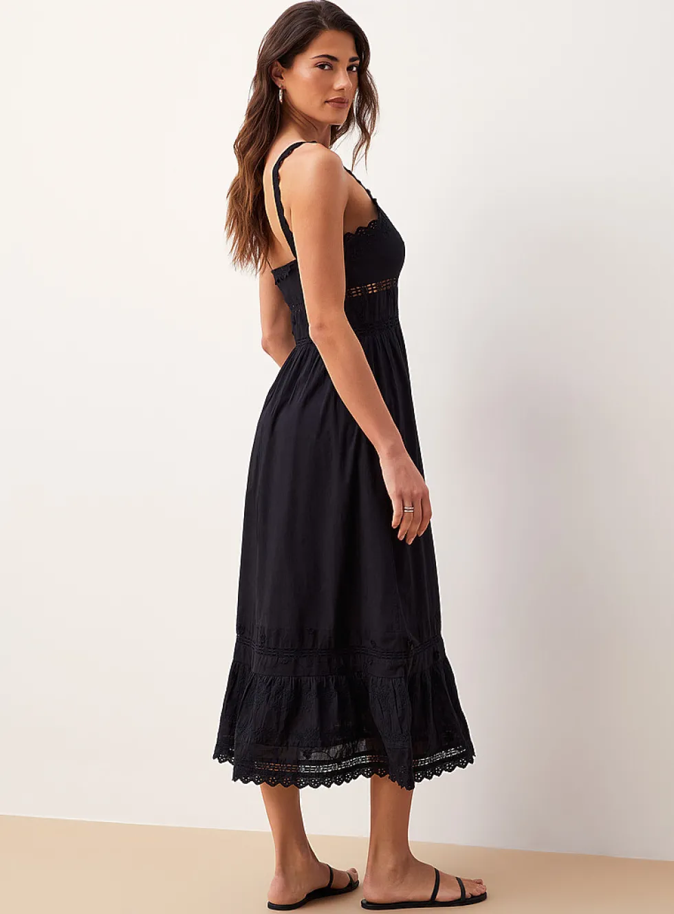 Embroidered crocheted cotton voile dress