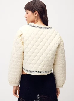 Embroidered flowers quilted jacket