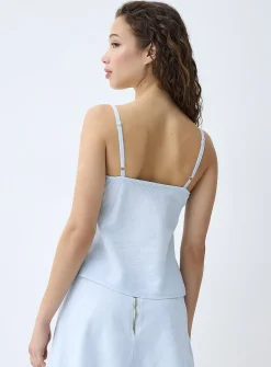 Embroidered lace and linen cami