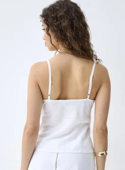 Embroidered lace and linen cami