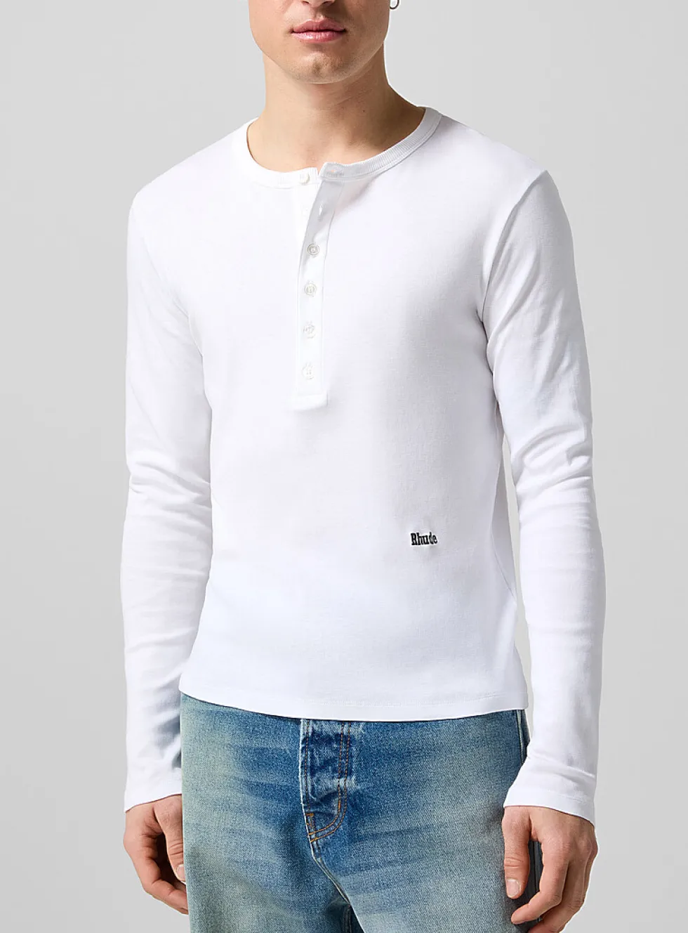 Embroidered logo long-sleeve Henley T-shirt