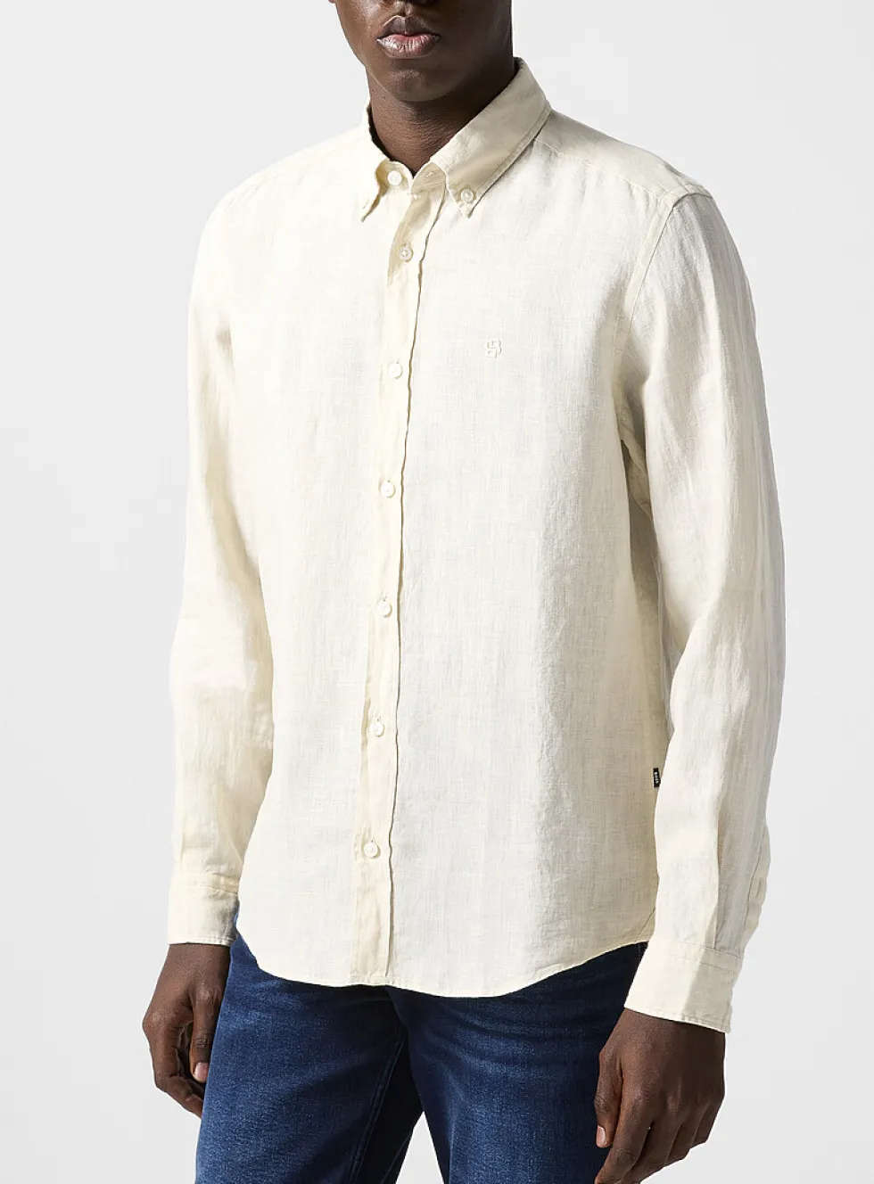 Embroidered monogram pure linen shirt