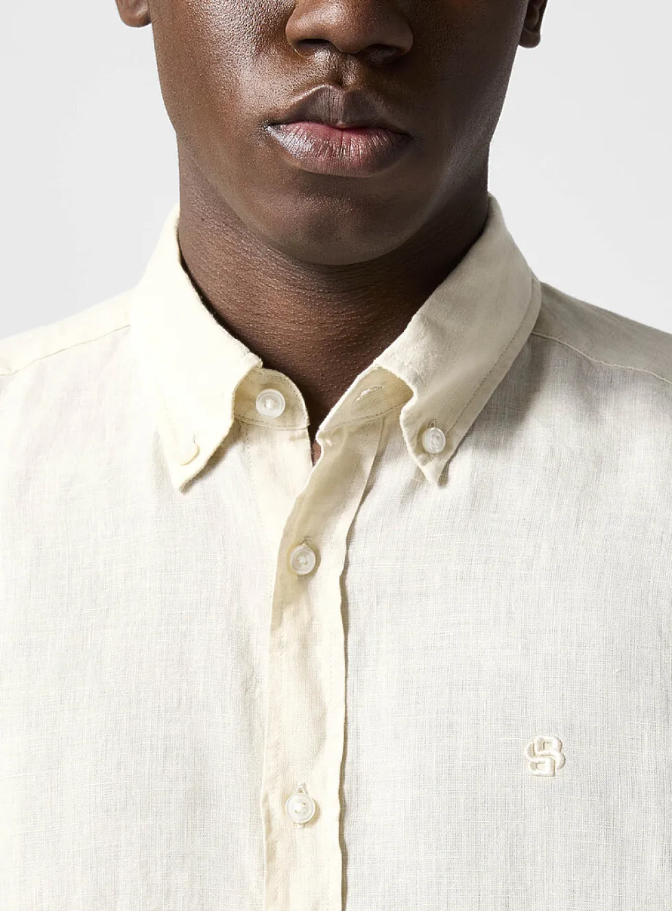 Embroidered monogram pure linen shirt