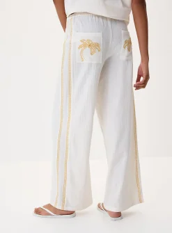 Embroidered palm tree wide-leg pant