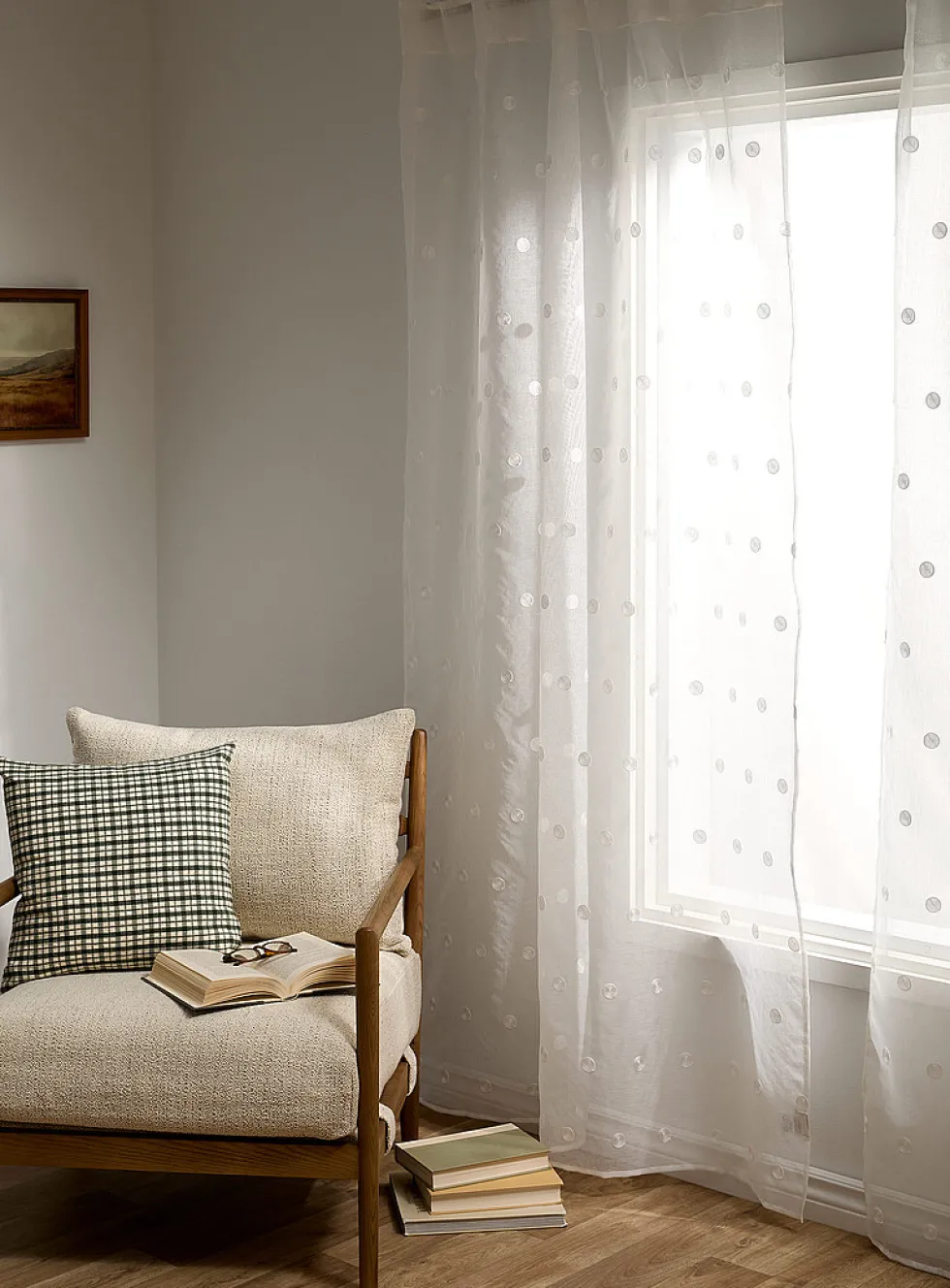 Embroidered polka dots sheer curtain
