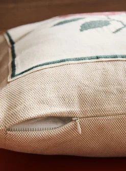 Embroidered rose basket weave removable-cover cushion