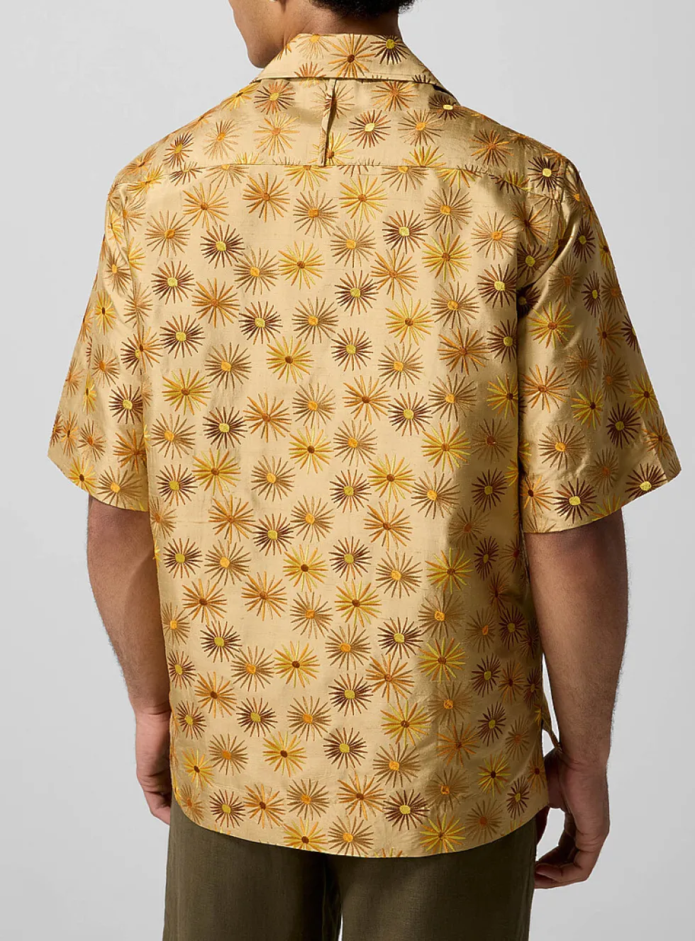 Embroidered suns pure silk cabana shirt