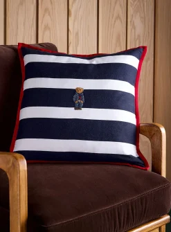 Embroidered teddy bear broad stripes removable-cover cushion