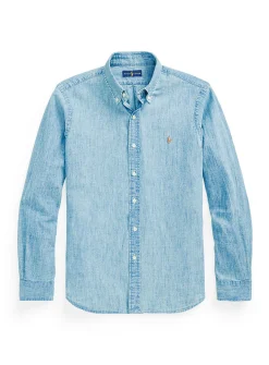 Embroidered-rider denim-like shirt