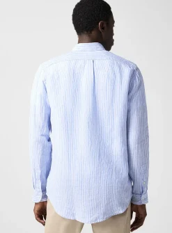 Embroidered-rider striped pure linen shirt
