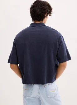 Etched stripe cropped polo