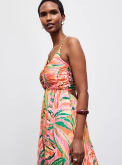 Exotic flowers pleated maxi dress