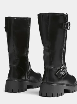 Faux-leather biker boots